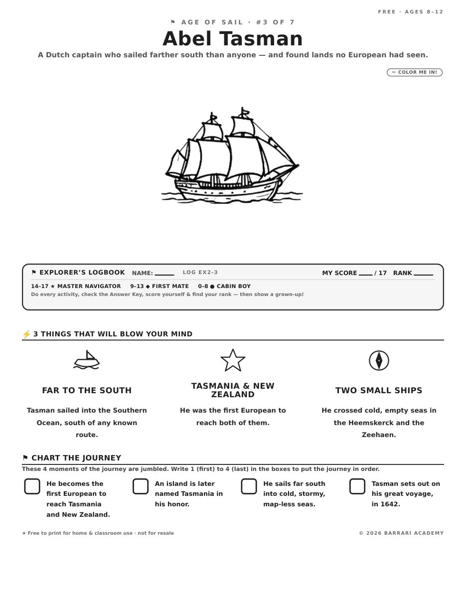 The free Abel Tasman worksheet — fun facts and activities