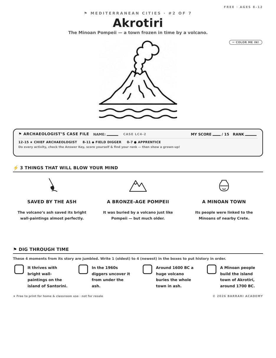 The free Akrotiri worksheet — fun facts and activities