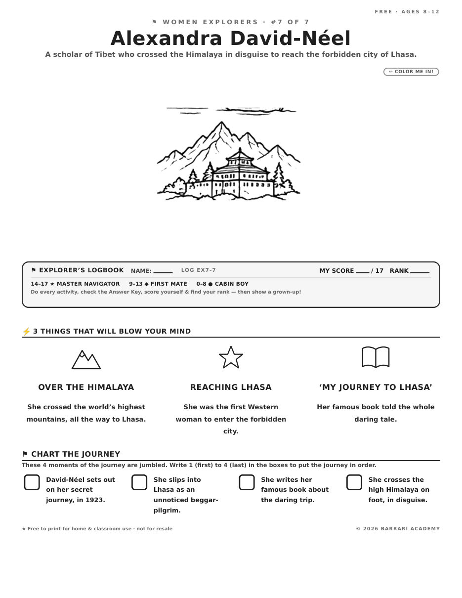 The free Alexandra David-Neel worksheet — fun facts and activities