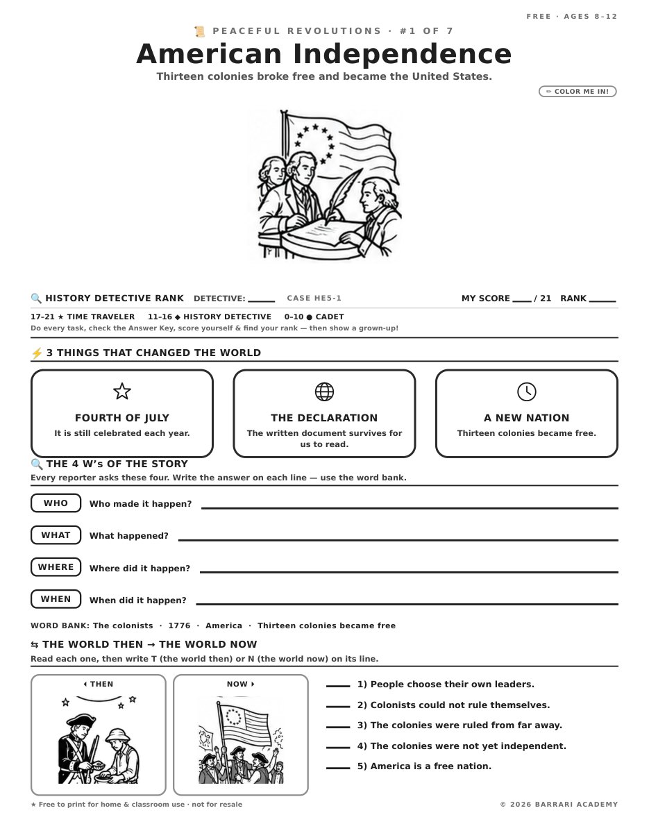 The free American Independence worksheet — fun facts and activities
