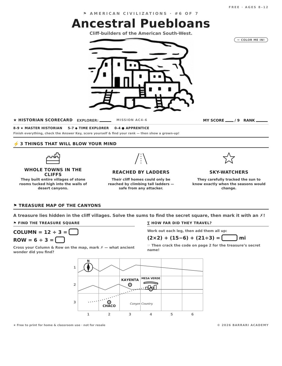 The free Ancestral Puebloans worksheet — fun facts and activities