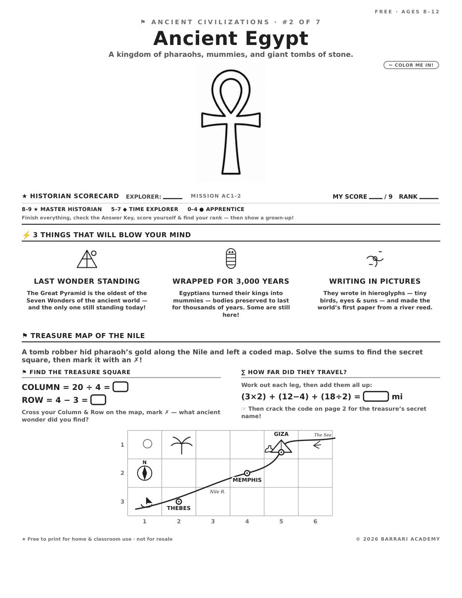 The free Ancient Egypt worksheet — fun facts and activities