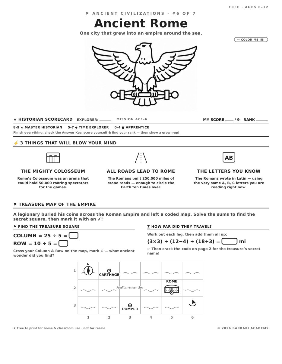 The free Ancient Rome worksheet — fun facts and activities
