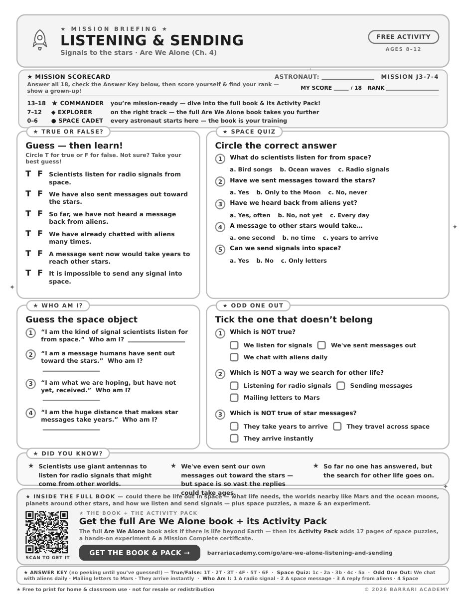 The free Listening and Sending worksheet — fun facts and activities