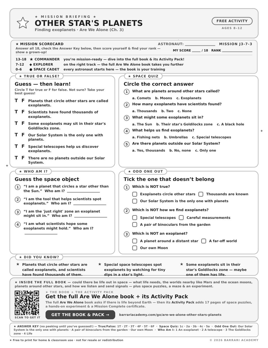 The free Other Stars Planets worksheet — fun facts and activities