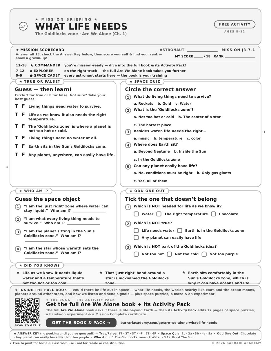 The free What Life Needs worksheet — fun facts and activities
