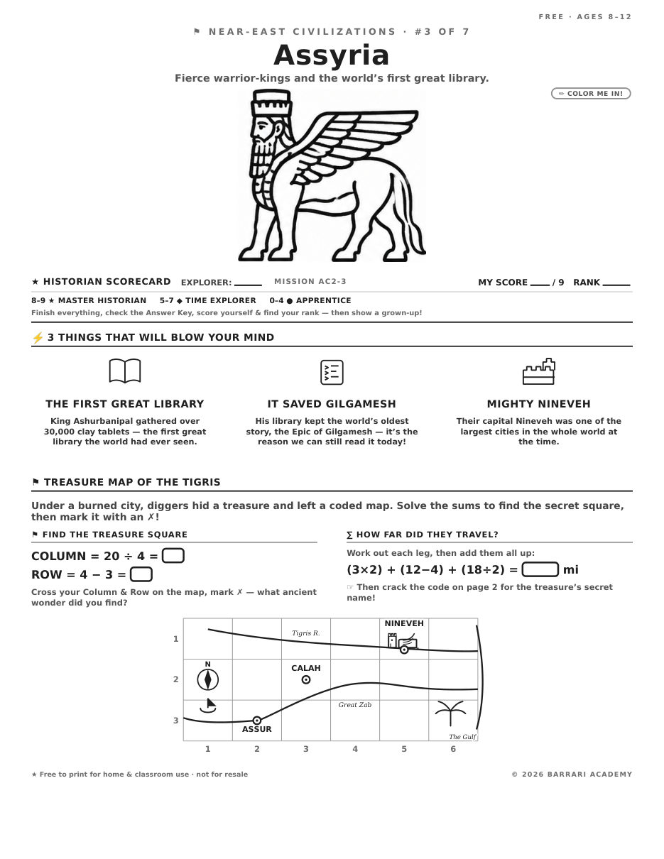 The free Assyria worksheet — fun facts and activities