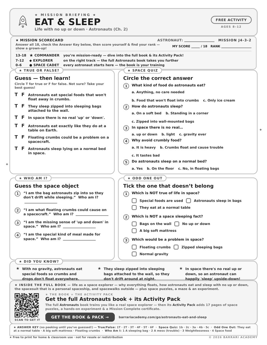 The free Eat and Sleep worksheet — fun facts and activities