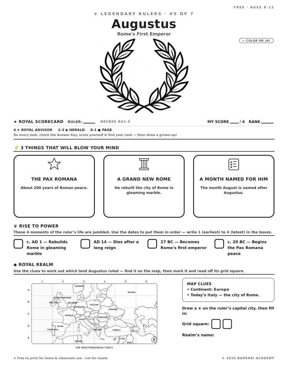 The free Augustus worksheet — fun facts and activities