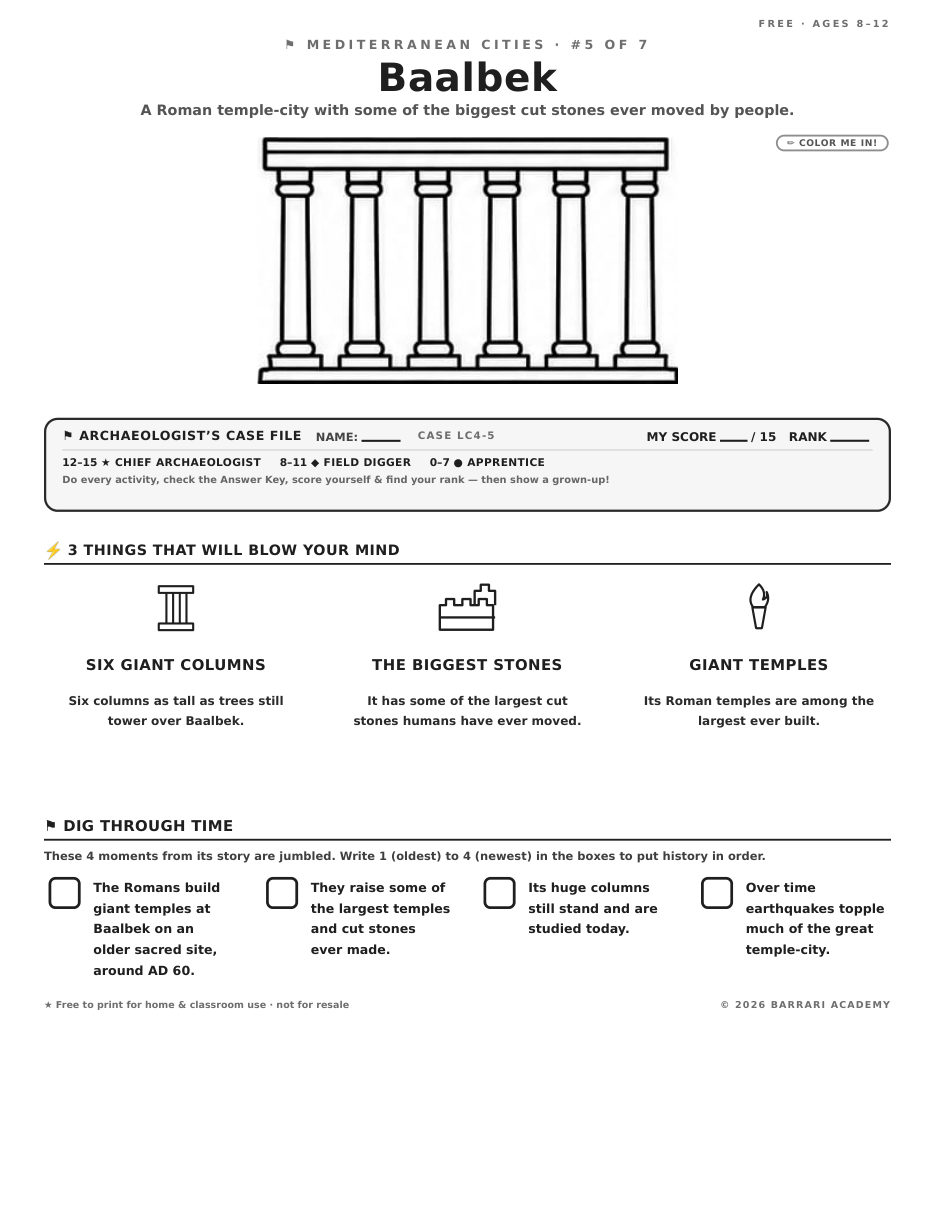 The free Baalbek worksheet — fun facts and activities