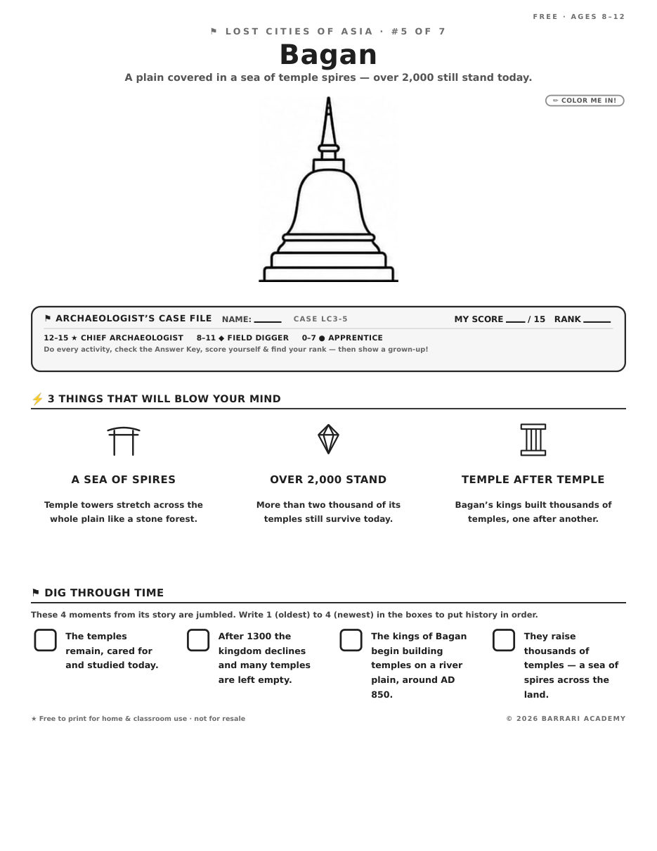 The free Bagan worksheet — fun facts and activities