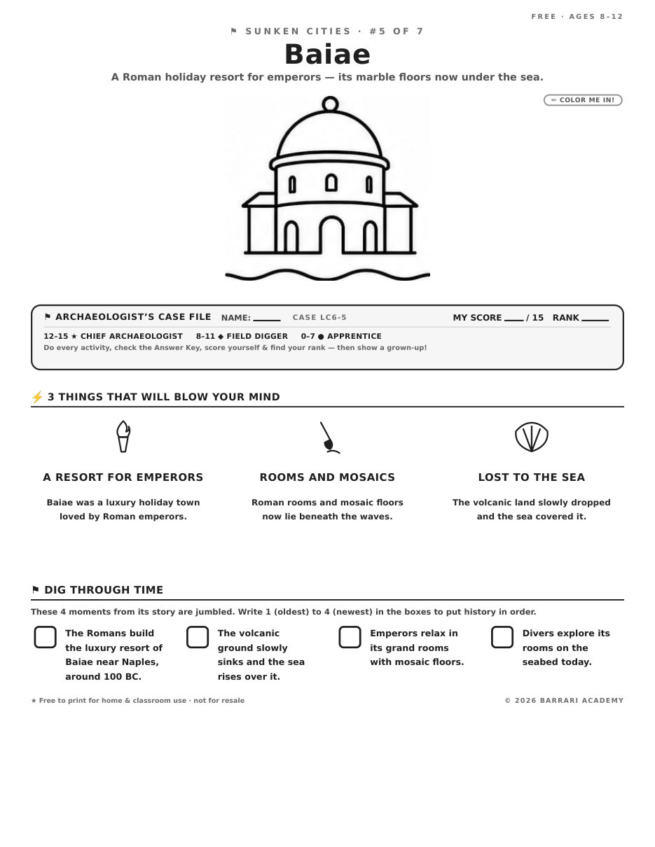 The free Baiae worksheet — fun facts and activities