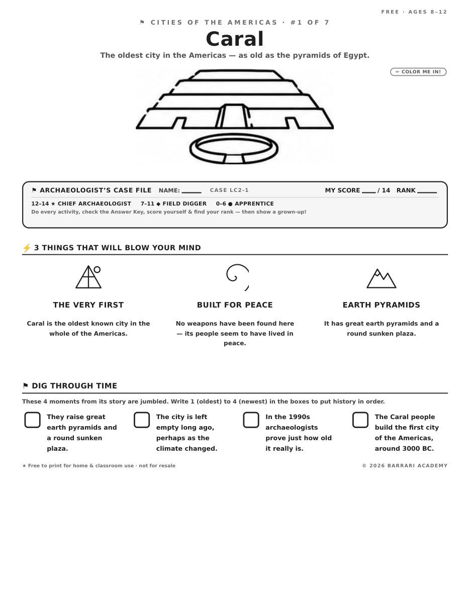 The free Caral worksheet — fun facts and activities