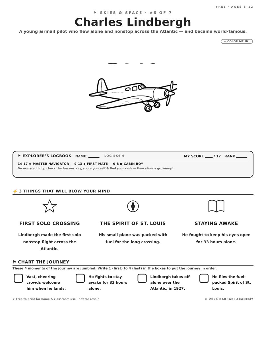 The free Charles Lindbergh worksheet — fun facts and activities