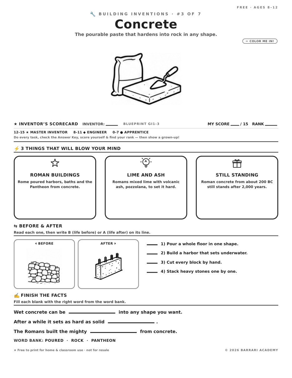 The free Concrete worksheet — fun facts and activities