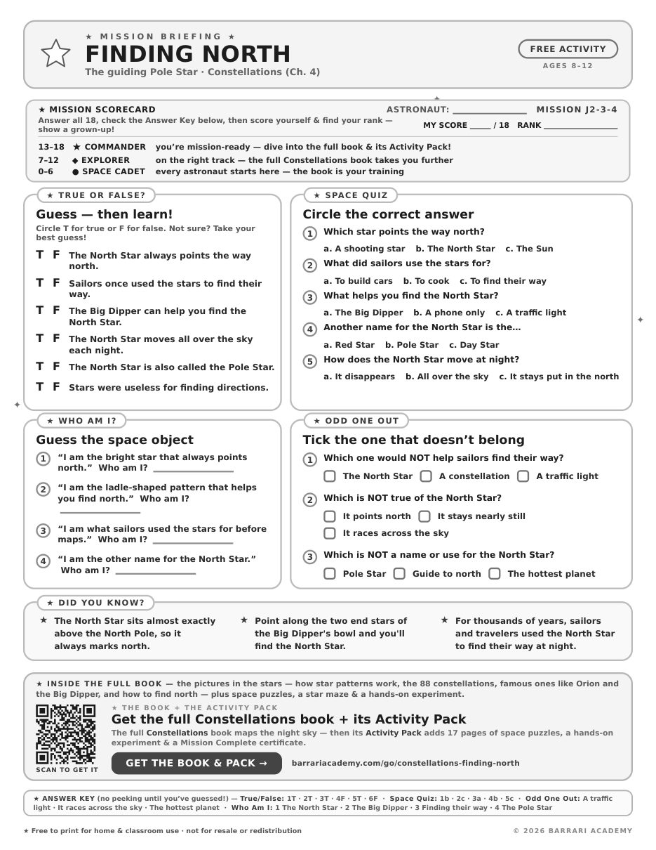 The free Finding North worksheet — fun facts and activities