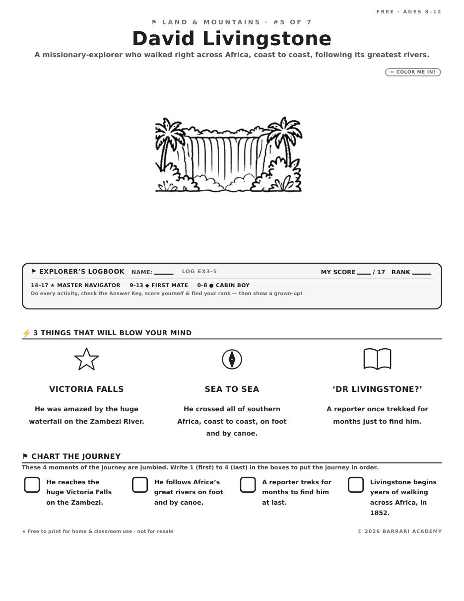 The free David Livingstone worksheet — fun facts and activities