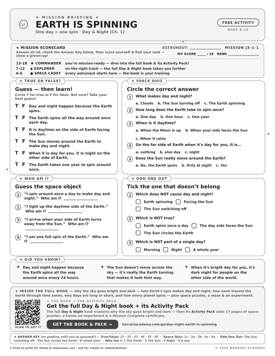 The free Earth Is Spinning worksheet — fun facts and activities