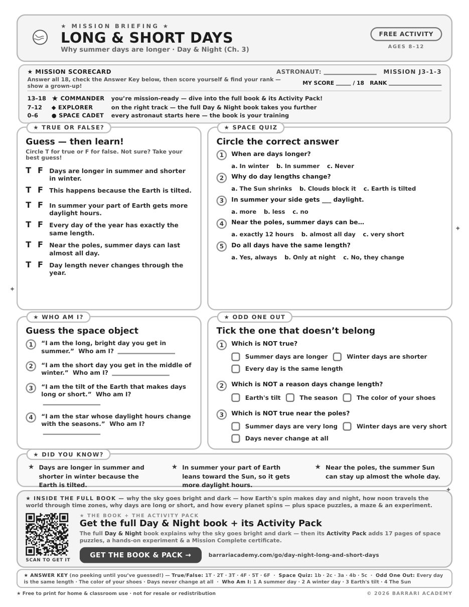 The free Long and Short Days worksheet — fun facts and activities