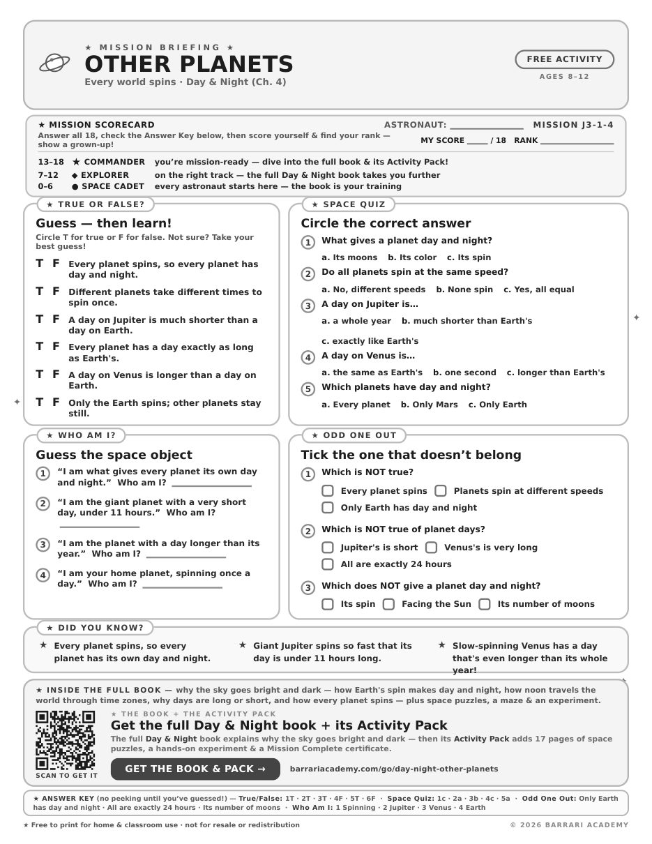 The free Other Planets worksheet — fun facts and activities