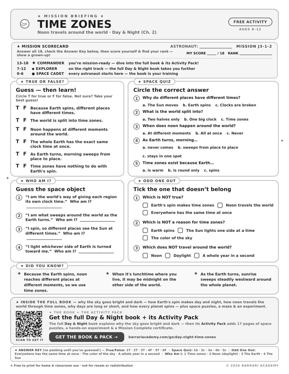 The free Time Zones worksheet — fun facts and activities