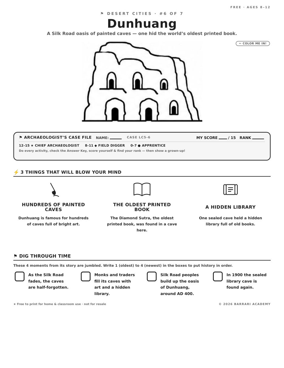 The free Dunhuang worksheet — fun facts and activities
