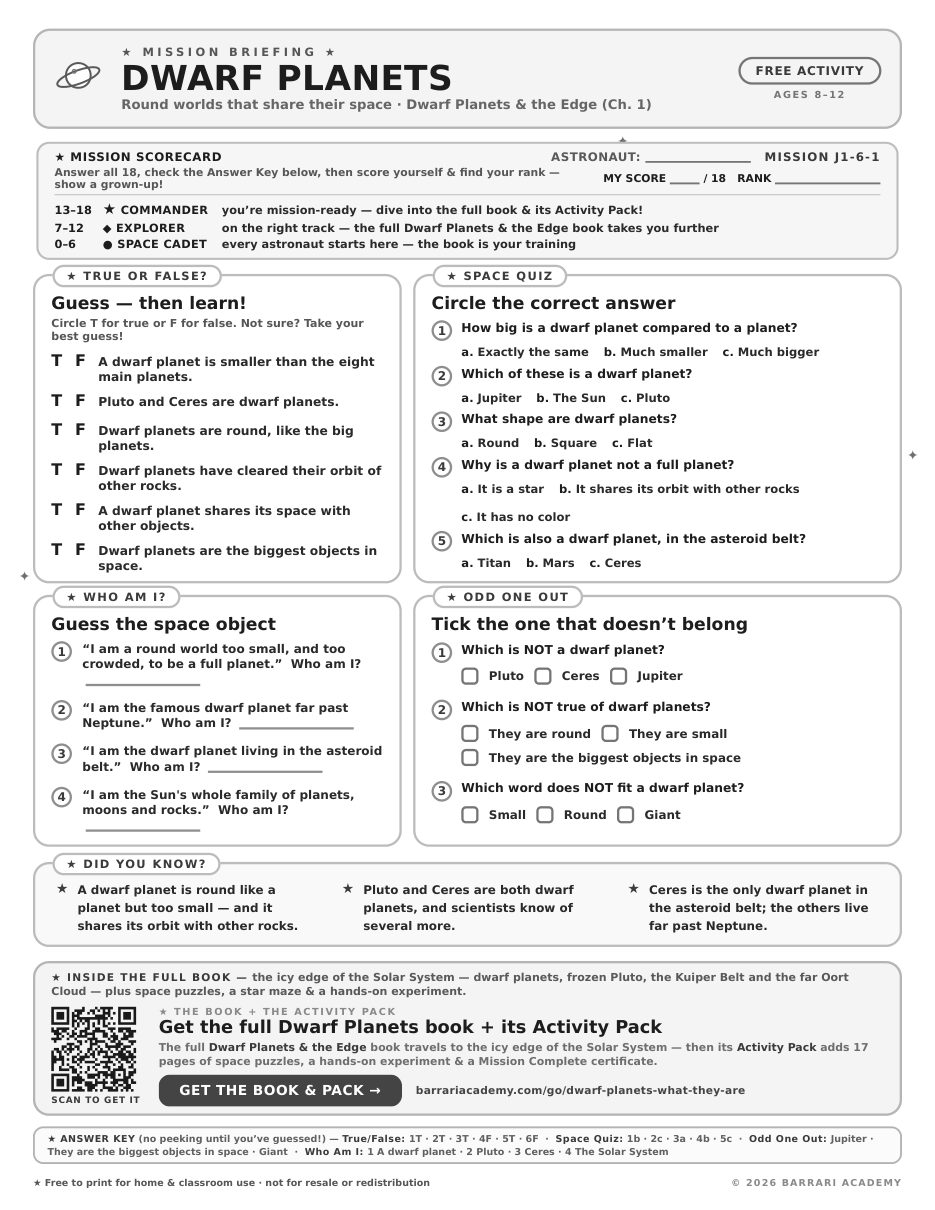 The free Dwarf Planets worksheet — fun facts and activities