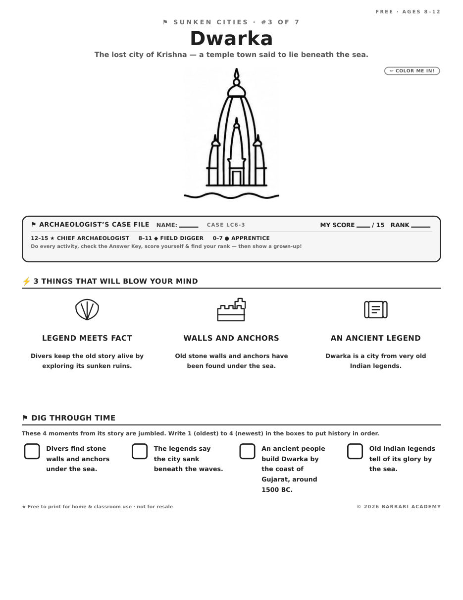 The free Dwarka worksheet — fun facts and activities