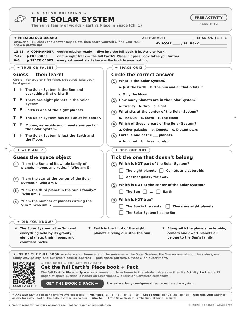 The free The Solar System worksheet — fun facts and activities