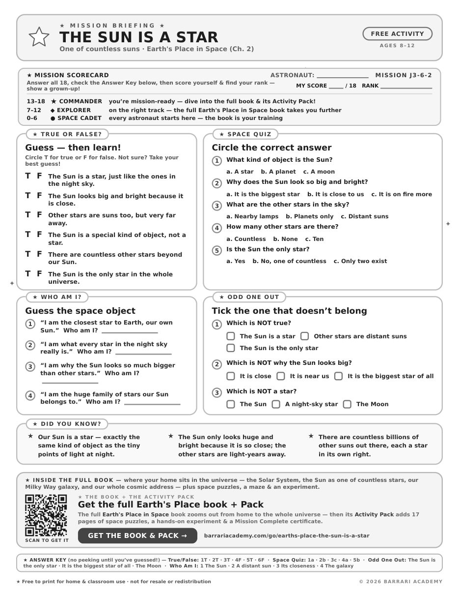 The free The Sun Is a Star worksheet — fun facts and activities