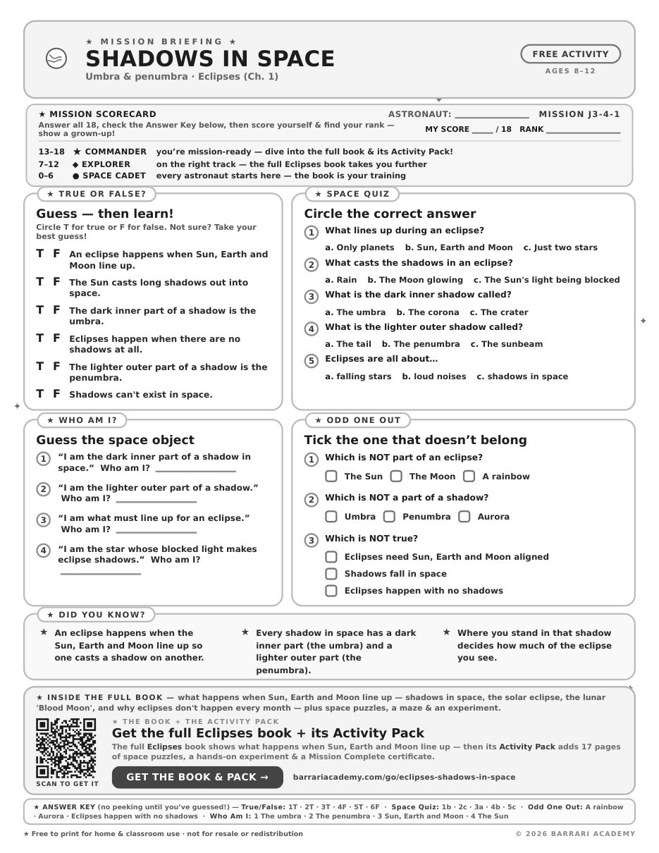 The free Shadows in Space worksheet — fun facts and activities