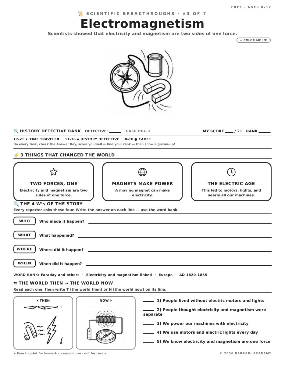 The free Electromagnetism worksheet — fun facts and activities