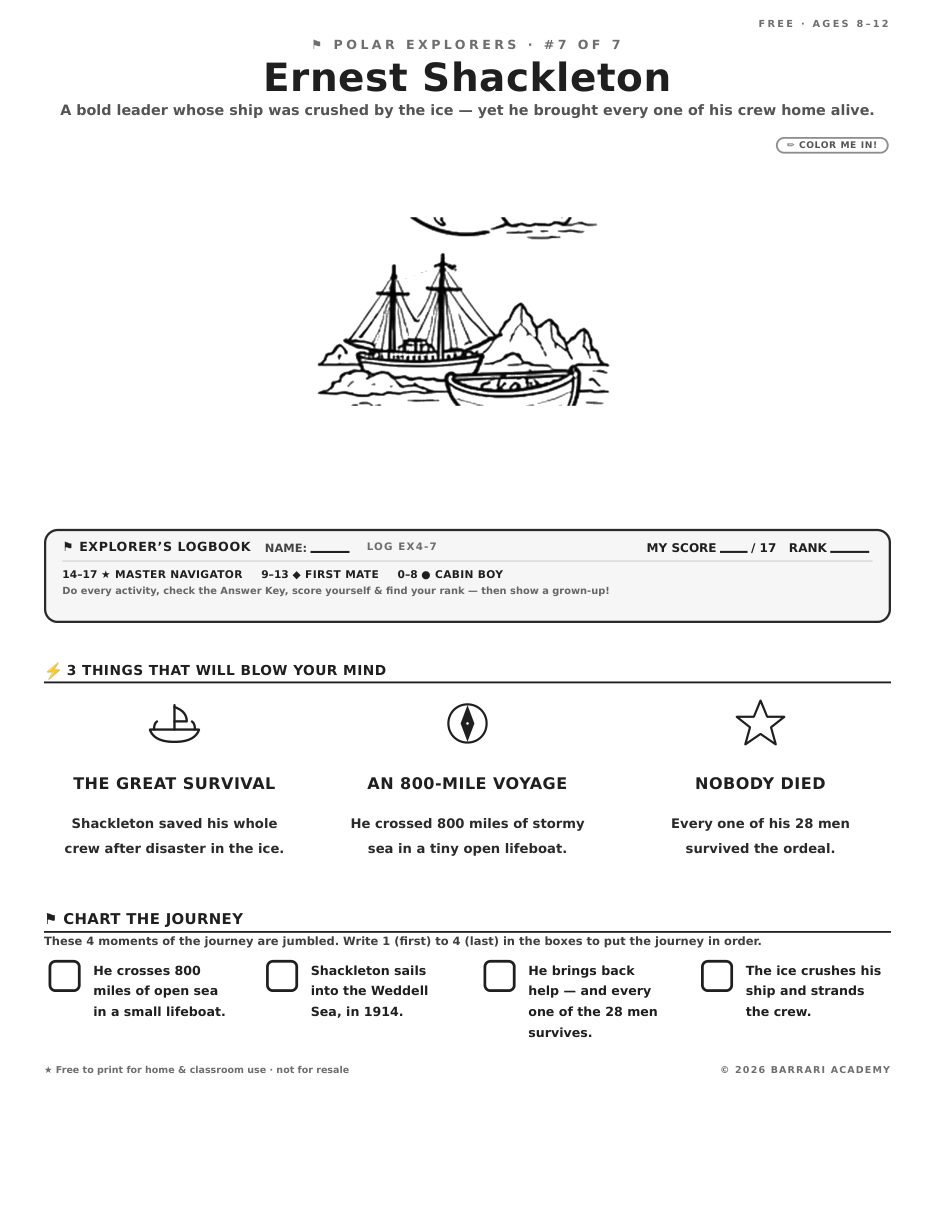 The free Ernest Shackleton worksheet — fun facts and activities