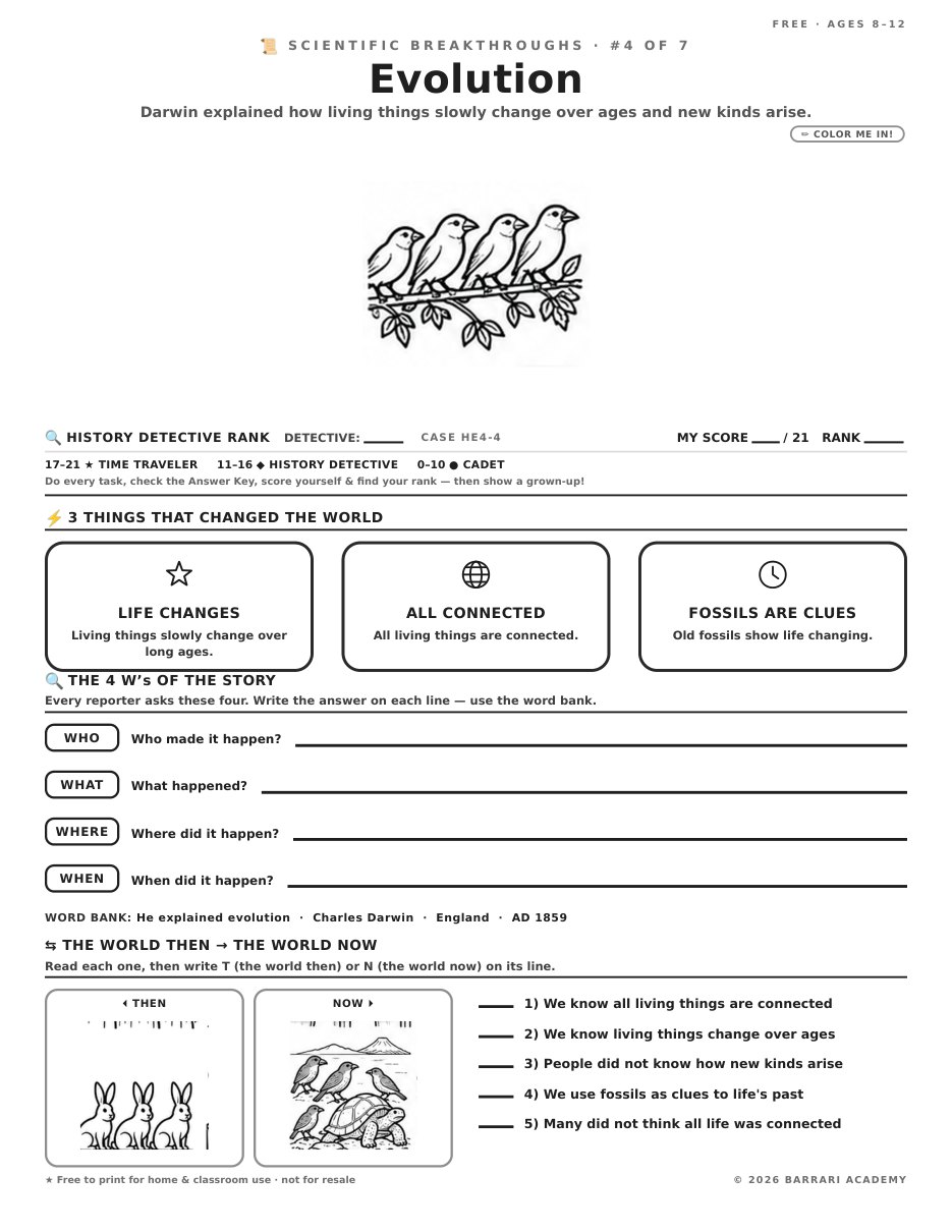 The free Evolution worksheet — fun facts and activities