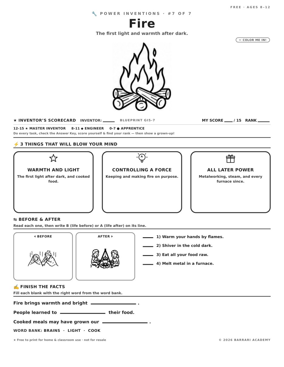 The free Fire worksheet — fun facts and activities
