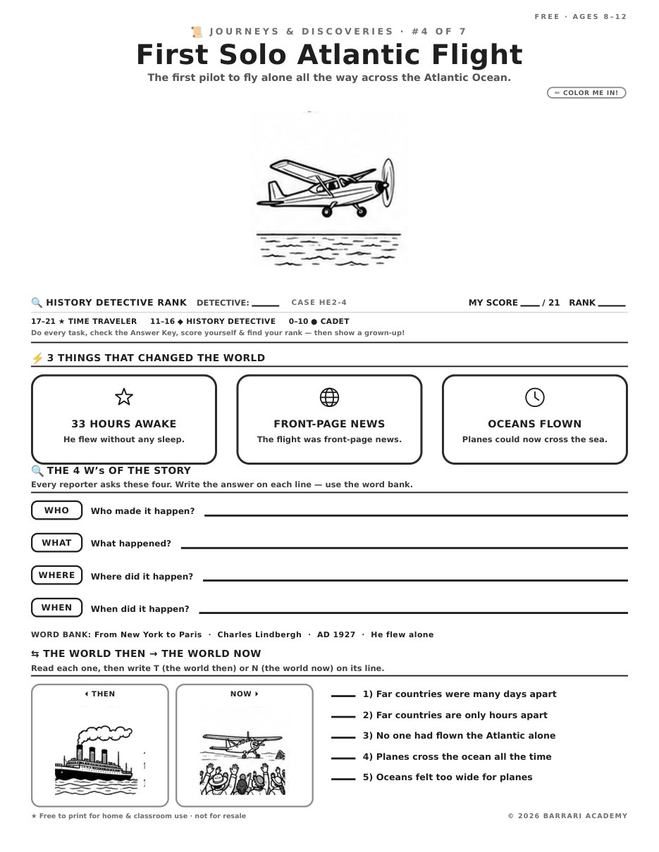 The free First Solo Atlantic Flight worksheet — fun facts and activities