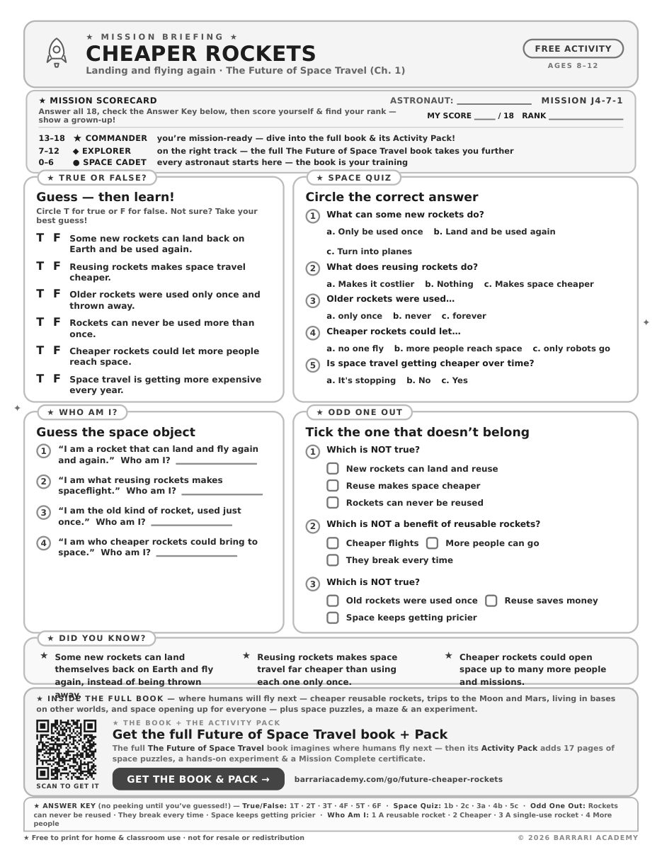 The free Cheaper Rockets worksheet — fun facts and activities