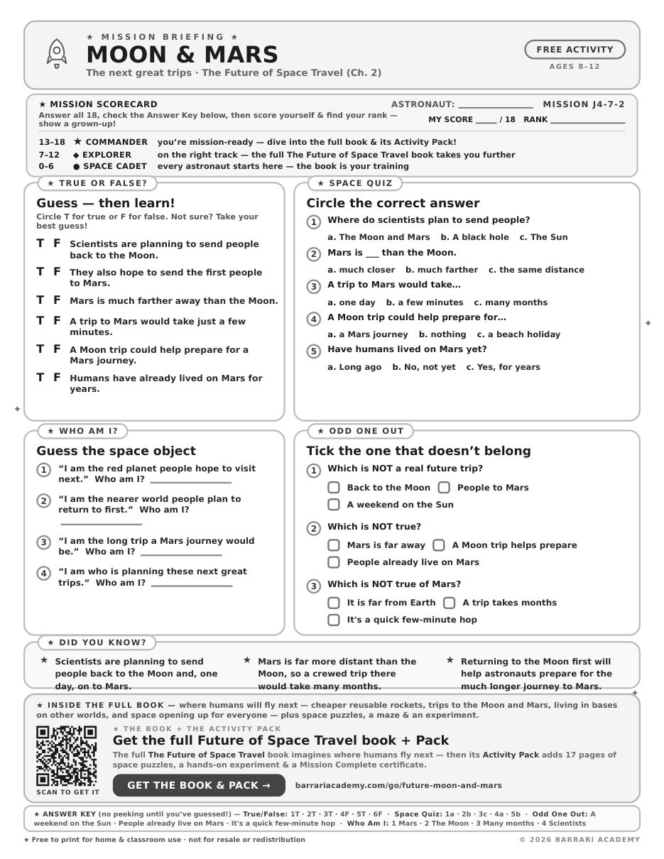 The free Moon and Mars worksheet — fun facts and activities