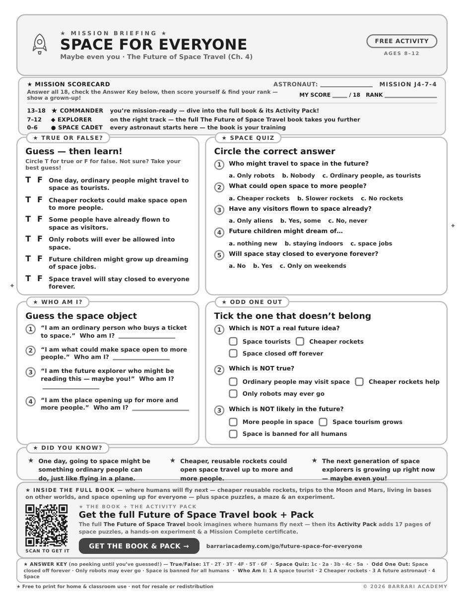 The free Space for Everyone worksheet — fun facts and activities