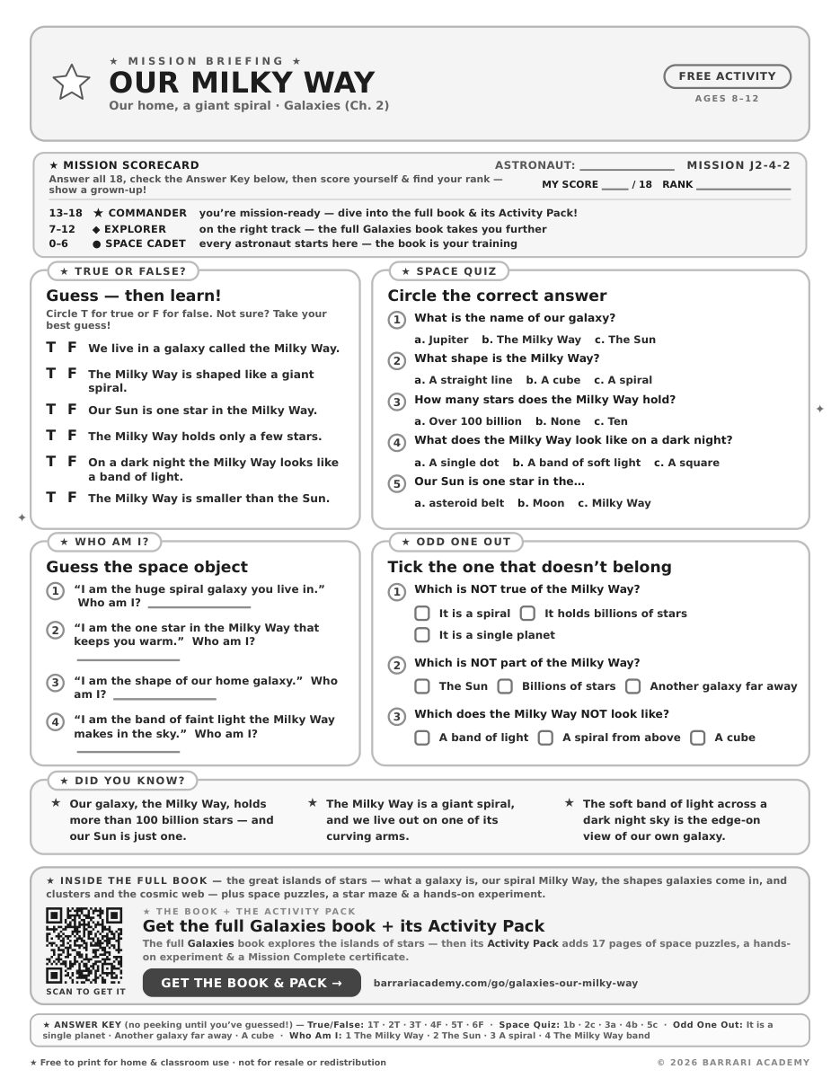 The free Our Milky Way worksheet — fun facts and activities