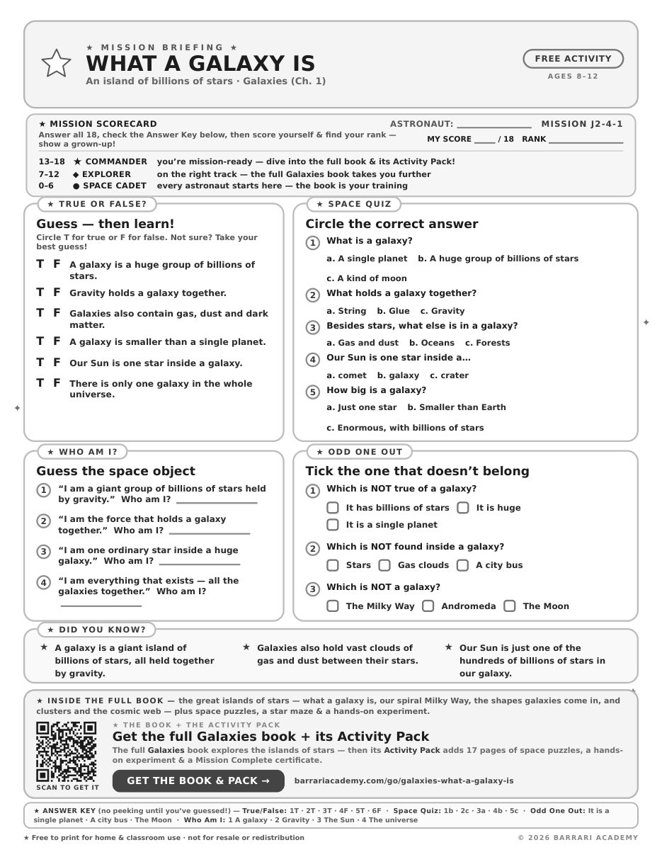 The free What a Galaxy Is worksheet — fun facts and activities
