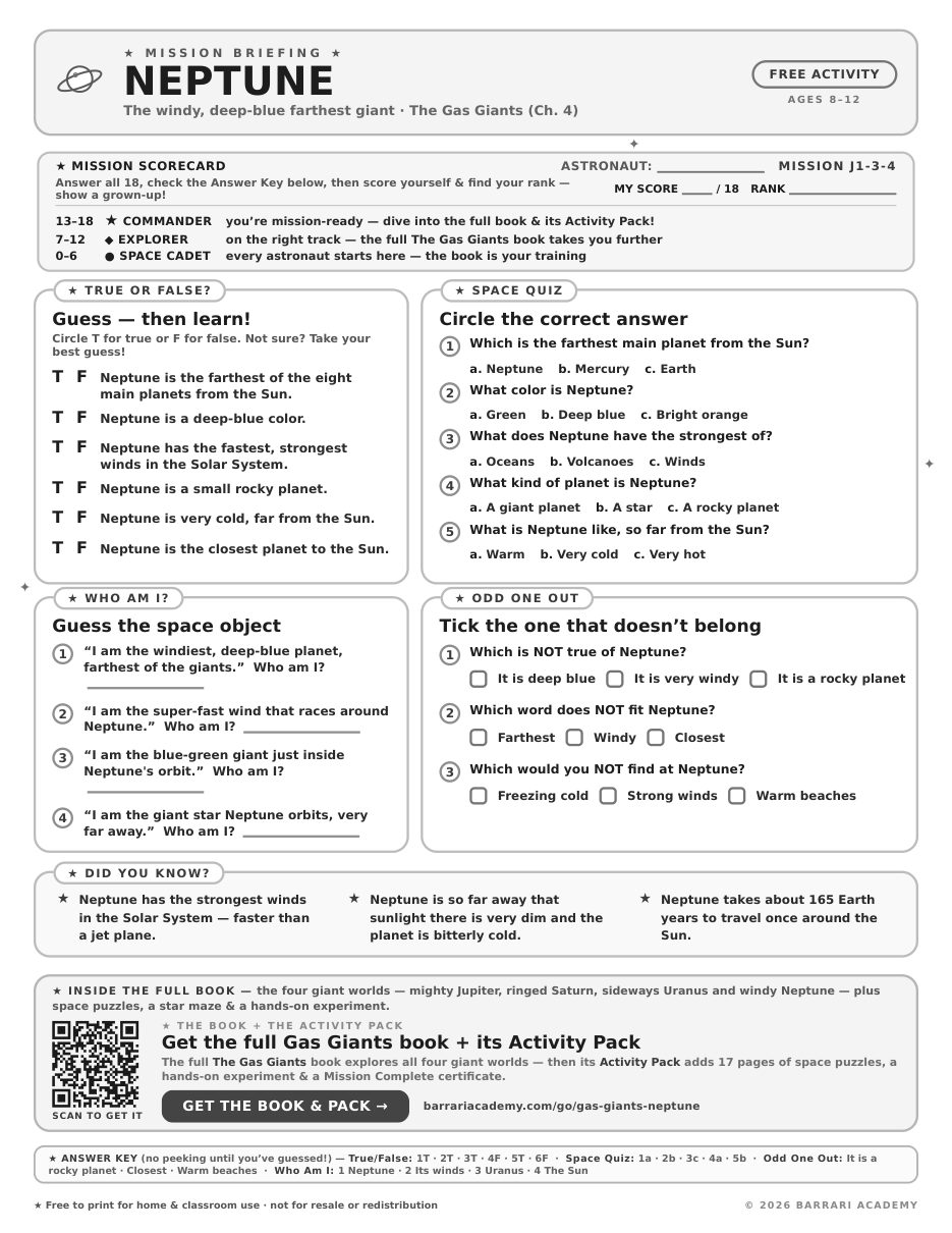The free Neptune worksheet — fun facts and activities