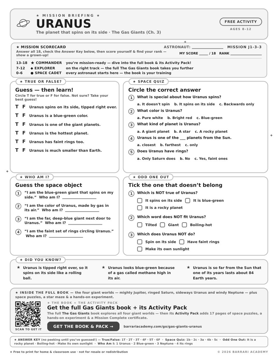 The free Uranus worksheet — fun facts and activities