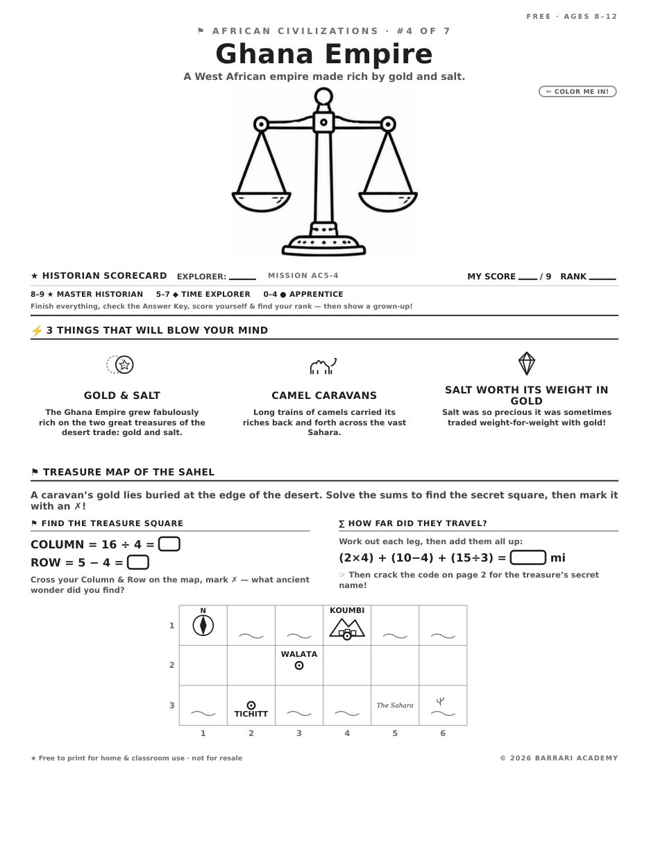 The free Ghana Empire worksheet — fun facts and activities