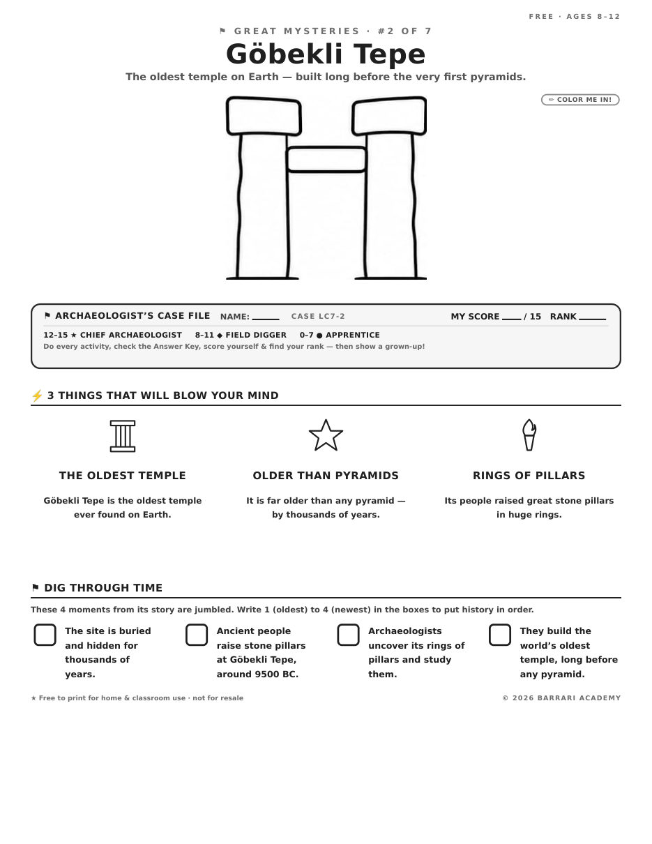 The free Göbekli Tepe worksheet — fun facts and activities