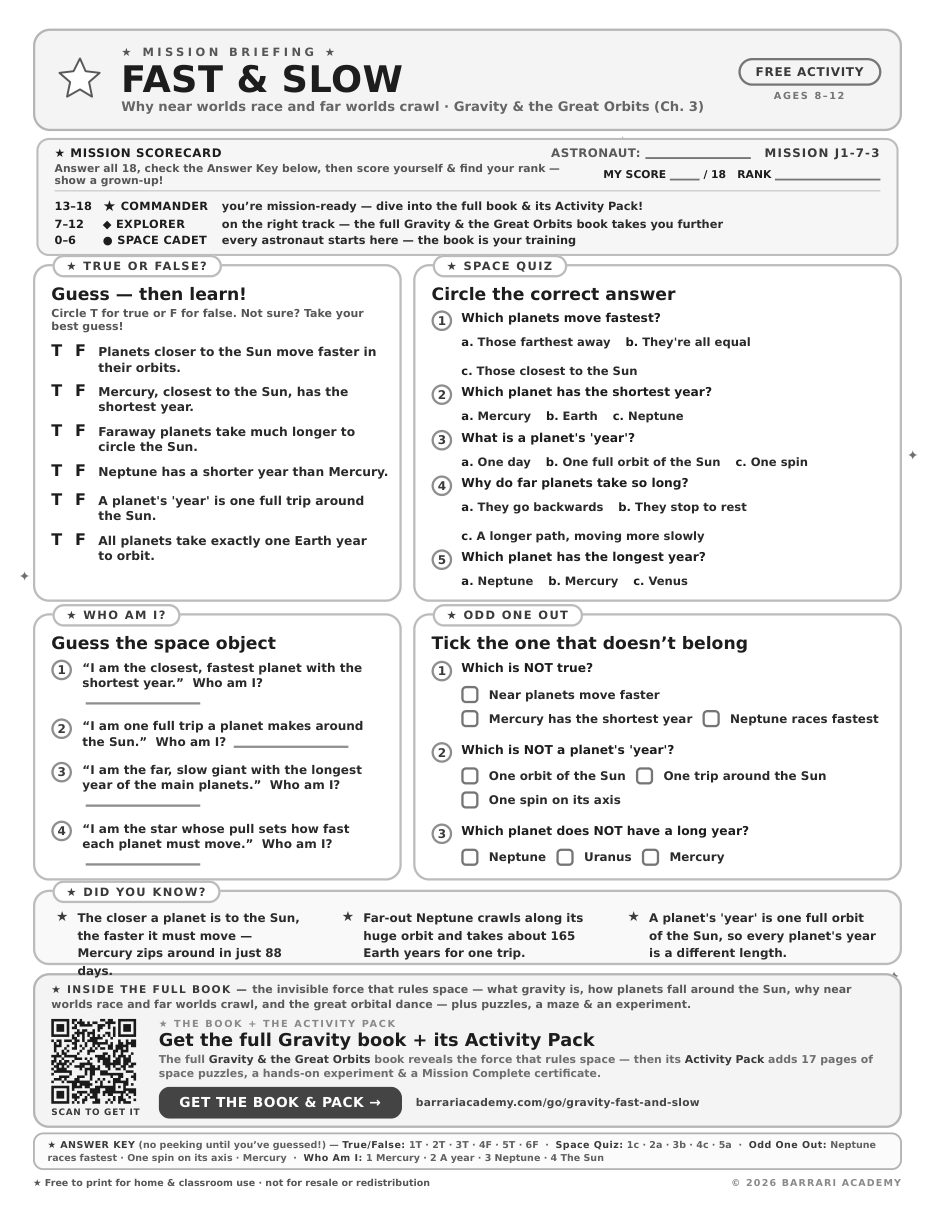 The free Fast and Slow worksheet — fun facts and activities