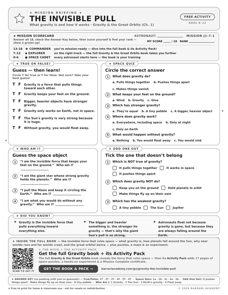 The free The Invisible Pull worksheet — fun facts and activities