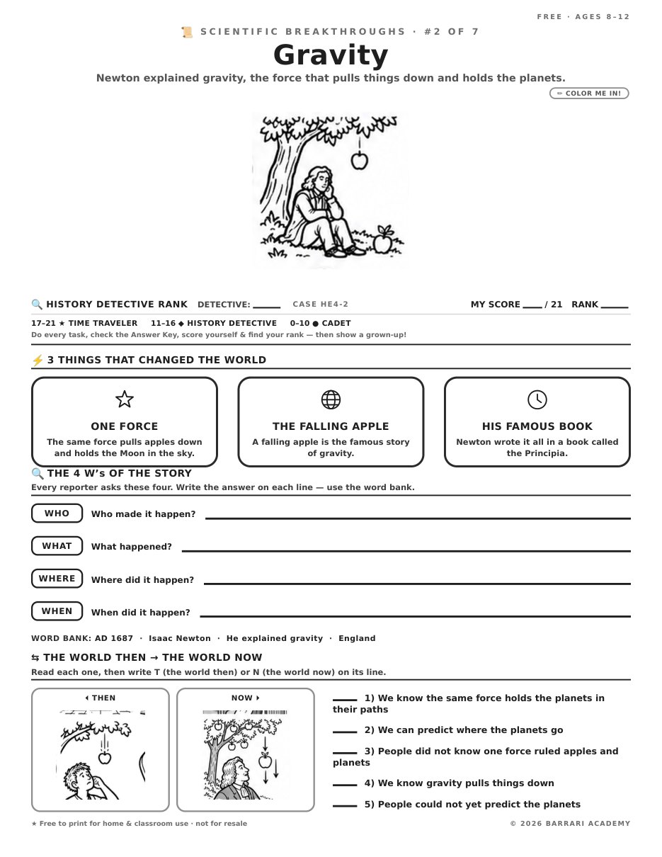 The free Gravity worksheet — fun facts and activities