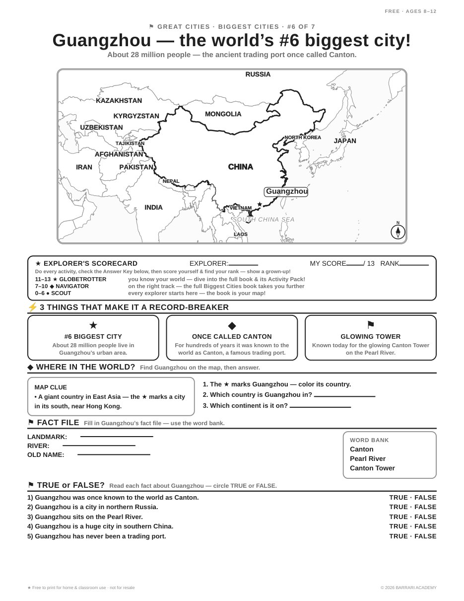 The free Guangzhou worksheet — fun facts and activities