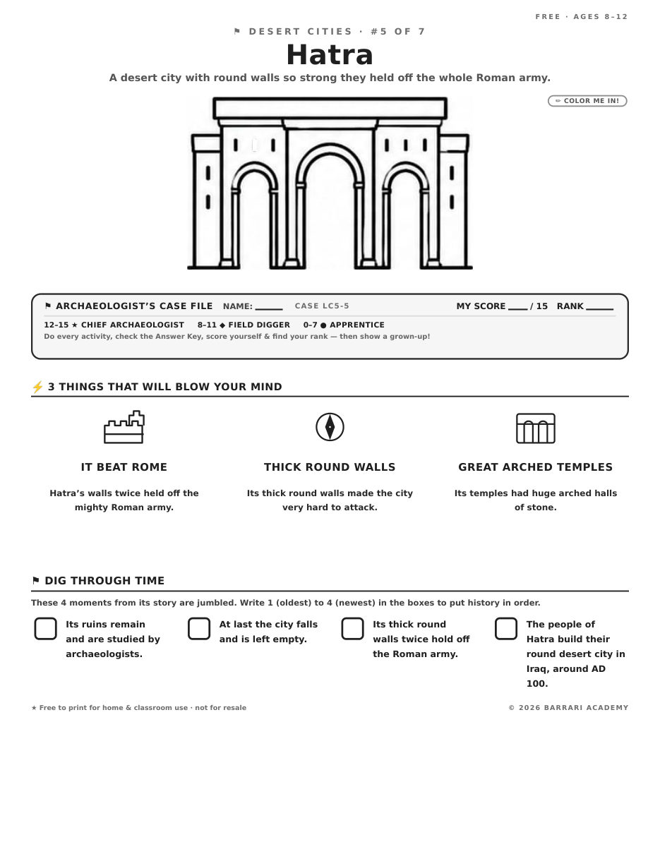 The free Hatra worksheet — fun facts and activities